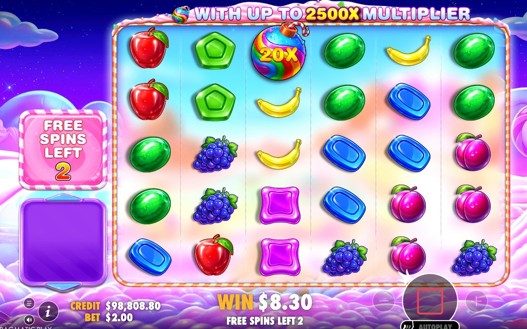 Free spins-läget med multiplikatorbomber på rutnätet